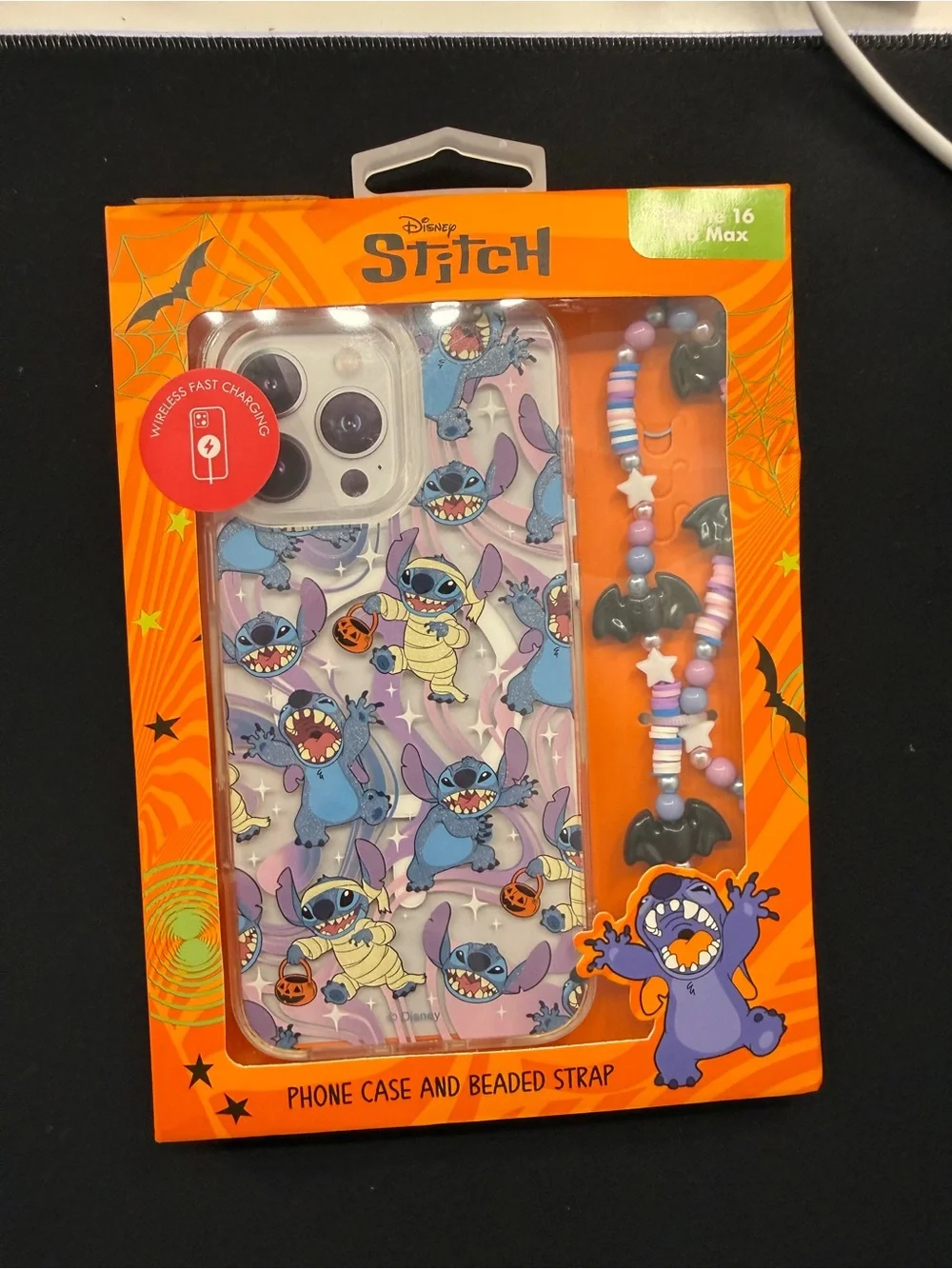 Disney Stitch Halloween Skinnydip iPhone 16 Pro max Hard Case Beaded Strap New